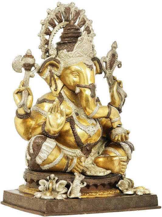 Brassaura™ Divine Seated Ganesha Idol | Height 20 Inches & Weight 22.30 kgs