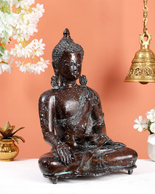 Brassaura® Meditating Buddha Brass Sculpture | Antique Heritage Finish | Height 15.5 Inches & Weight 9.8 Kgs