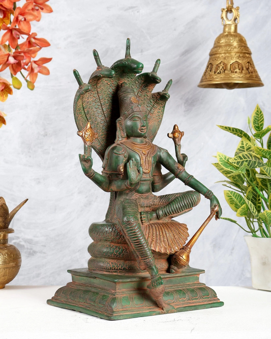 Brassaura® Brass Vishnu Sitting Under Sheshanaaga Throne | Height 11 Inches