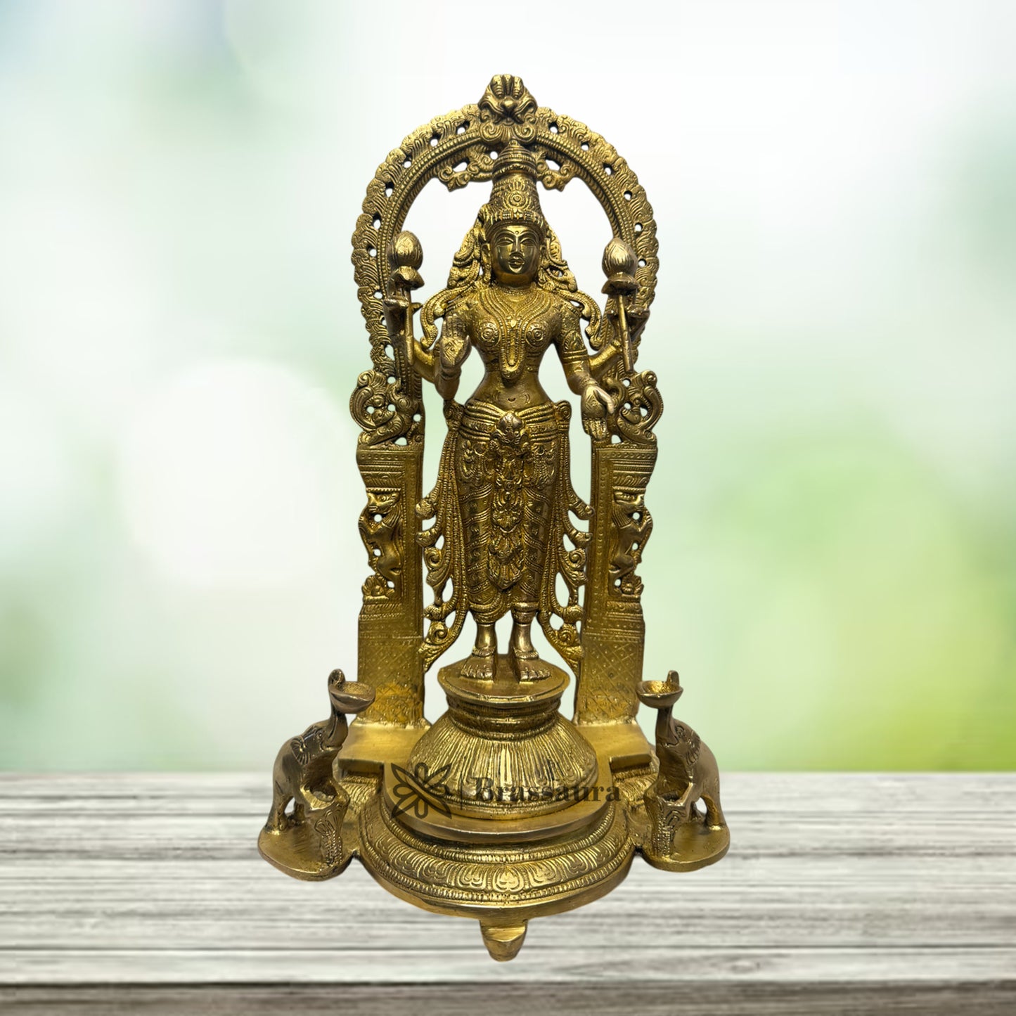 Brass Golden Vishnu Laxmi Statue Home Decor and Gift Items Height 16 cm Weight 12 Kg