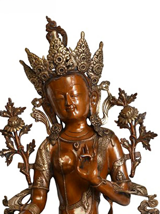 Brassaura® Ídolo de Devi Tara Sentada em Latão | Acabamento Antigo em Duas Cores | 34 Polegadas de Altura e 33,30 kg de Peso