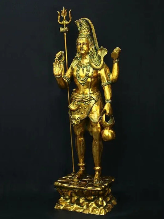 ब्रस्सौरा® ब्रास बड़ी खड़ी शिव प्रतिमा | ऊँचाई 91 इंच और वज़न 186.46 किग्रा