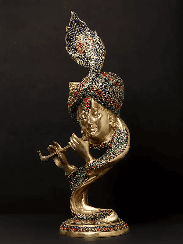 Brassaura™ Lord Krishna Brass Idol | Pure Brass | Height 52 cm & Weight 7.94 Kgs