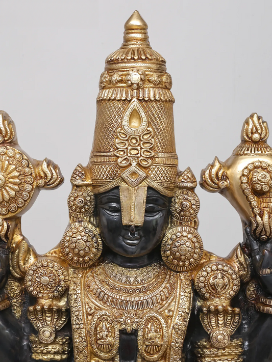 Estátua Brassaura® Lord Balaji em Latão (Acabamento Preto e Dourado) | Altura 48 polegadas e Peso 78,20 kg