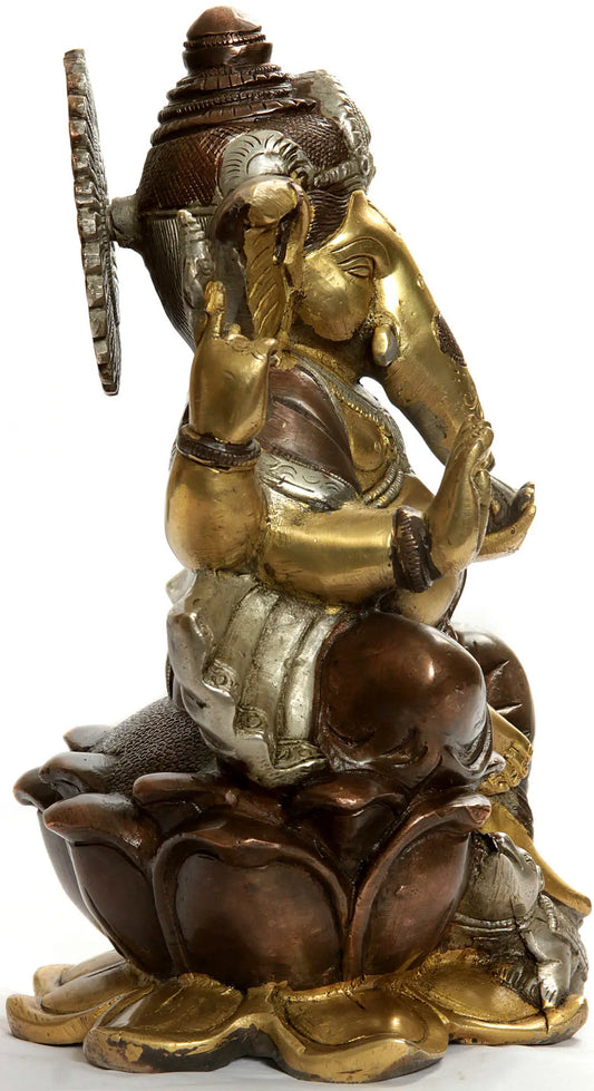 Brassaura™ Seated Lord Ganesha Brass Statue | Height 9.4 Inches & Weight 3.68 kgs