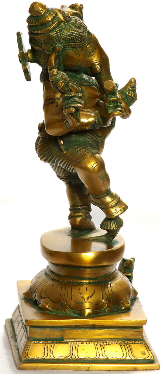 Brassaura™ Dancing Ganesha on Pedestal | Traditional Brass Sculpture | Height 12 Inches & Weight 4.48 kgs