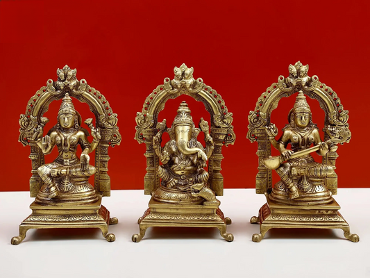 Brassaura™ Divine Lakshmi Ganesha Saraswati Set | Height 8 Inches & Weight 5.10 kgs