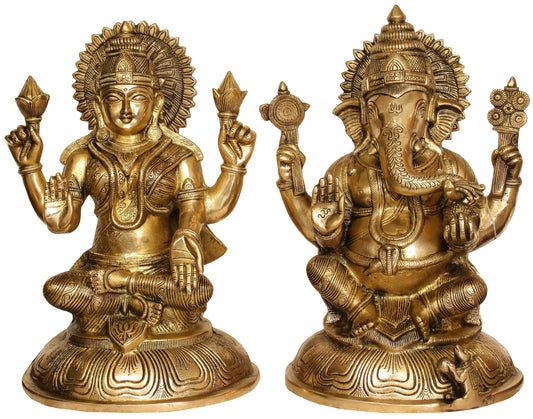 Brassaura™ Brass Lakshmi Ganesha Idol Set for Home Temple & Diwali Pooja Decor | 14 Inches | 15.60 kgs