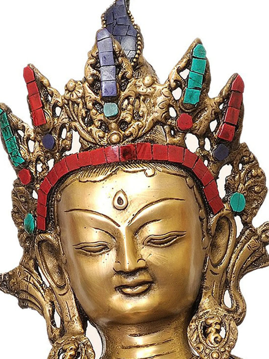 ब्रासौराह® स्टोन इनले के साथ तिब्बती श्वेत तारा | पीतल की मूर्ति | ऊंचाई 18.5 इंच और वज़न 30.20 किलोग्राम