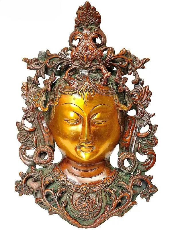 Brassaura™ Buddhist Goddess Tara Wall Hanging Brass Mask – Height 12 inches | Weight 1.72 kgs
