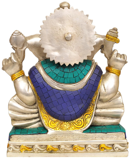 Brassaura™ Reclining Ganesha on Royal Chaise | Brass with Intricate Inlay Work | Height 12.5 Inches & Weight 12.80 kgs