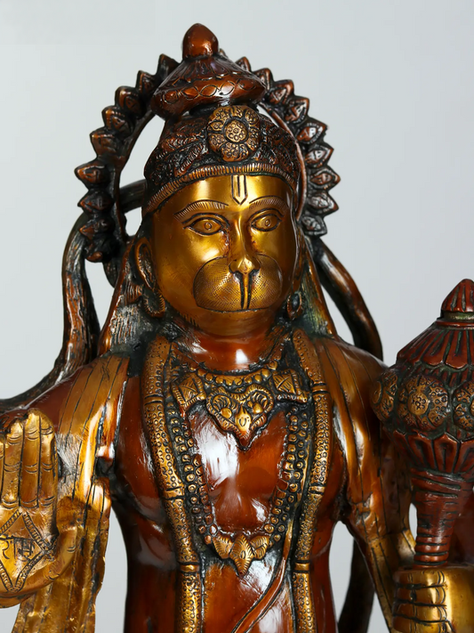 ब्रास्सौरा® खड़ी वीर हनुमान प्रतिमा | घर के मंदिर और सजावट के लिए पीतल की मूर्ति | ऊंचाई 24 इंच और वज़न 12.20 किलोग्राम