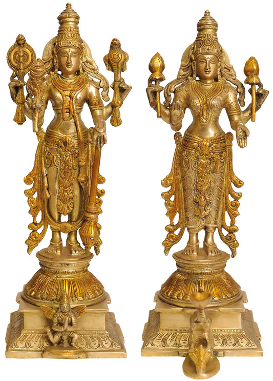 Brassaura® Brass Vishnu Lakshmi Statue | Height 14.96 Inches & Weight 9.30 kg