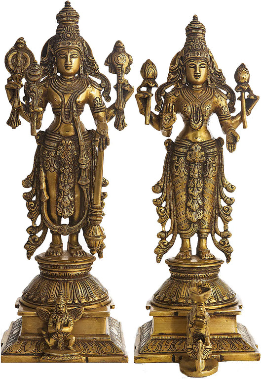 Brassaura® Brass Vishnu Lakshmi Statue | Height 14.96 Inches & Weight 9.30 kg