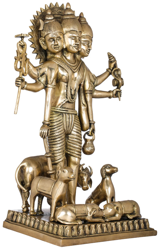 Brassaura® Brass Dattatreya Statue | Height 22 Inches & Weight 19.80 kg