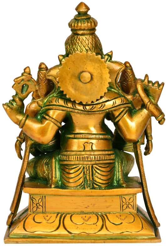 Brassaura® Ganesha with Riddhi & Siddhi Brass Idol | Height 7.09 Inches & Weight 2.70 kgs