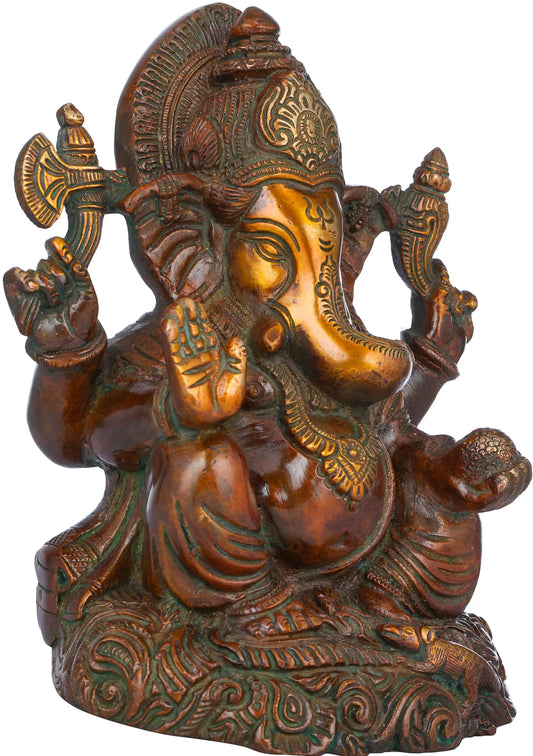 Brassaura™ Lord Ganesha Brass Statue | Height 5.9 Inches & Weight 2 kgs