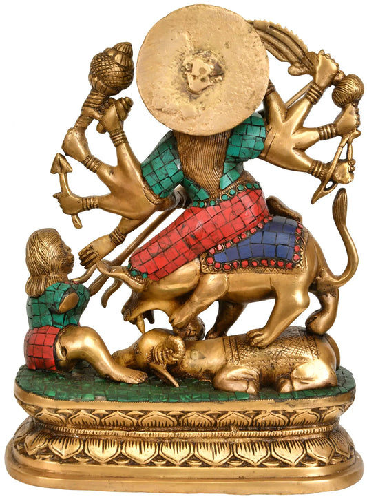 Brassaura® Maa Durga Slaying Mahishasura | Brass with Inlay Work | Height 13.5 Inches & Weight 8.70 kgs