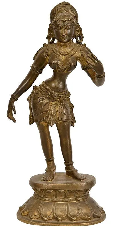 Brassaura™ Standing Apsara Brass Statue – Height 11.02 inches | Weight 2.30 kgs