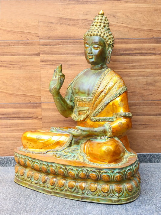 ब्रेसोरा® ग्रैंड ब्लेसिंग बुद्ध प्रतिमा | प्राकृतिक पीतल ऊंचाई 60 इंच और वज़न 183 किग्रा