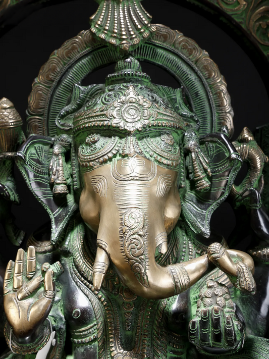 Brassaura® Sitting Lord Ganesha with Arch | Brass Statue | Height 33 Inches & Weight 66 kgs