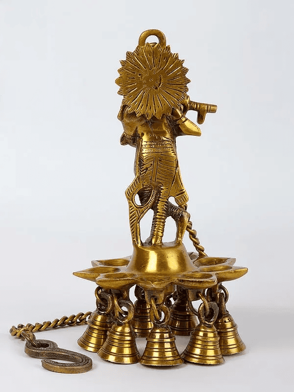 Brassaura™ Krishna Design Brass Hanging Diya | Pure Brass | Height 21.5 cm & Weight 1.2 Kgs