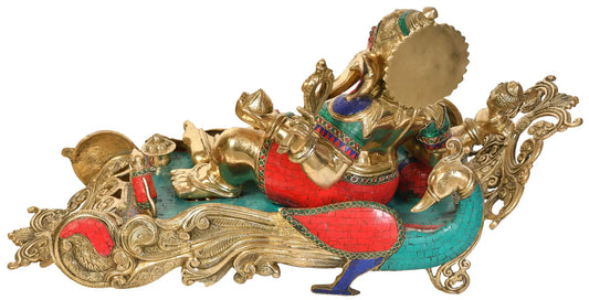 Brassaura® Reclining Meenakari Ganesha on Royal Chaise | Height 14.96 Inches & Weight 9.40 kgs