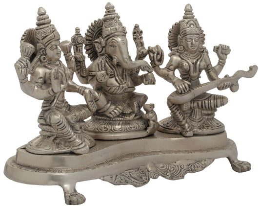 Brassaura® Lakshmi Ganesha Saraswati Brass Statue | Height 6.10 Inches & Weight 3 kgs
