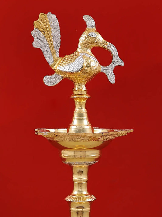 Brassaura® Luminária Diya Pavão de Bronze | Altura 34,05 Polegadas e Peso 5,70 kgs