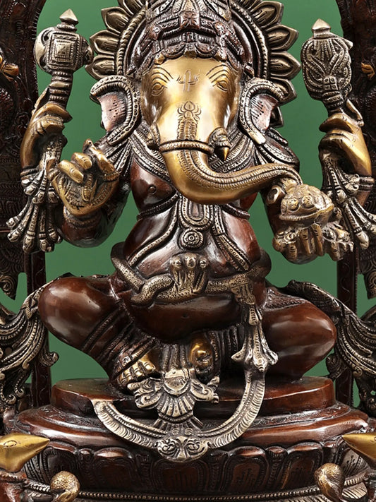Brassaura® Royal Dual-Tone Arch Ganesha Brass Statue | Height 21.06 Inches & Weight 29.40 kgs