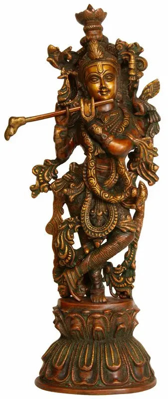 Brassaura® Brass Krishna Statue | Height 18.31 Inches & Weight 5.40 kg