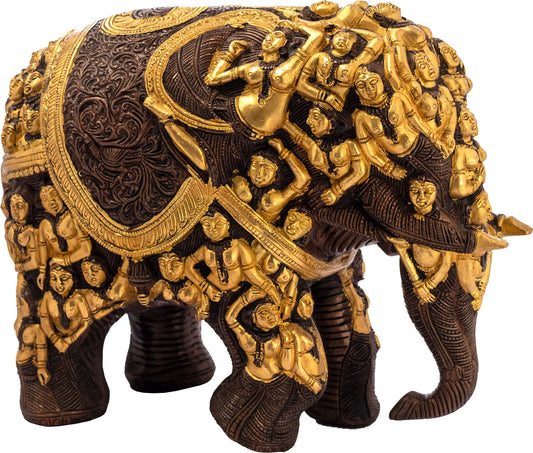 ब्रॉसौरा® गजेंद्र मोक्ष हाथी की मूर्ति | दोहरी रंग की फिनिश के साथ पीतल | ऊँचाई 11.2 इंच और वज़न 11.70 किलोग्राम