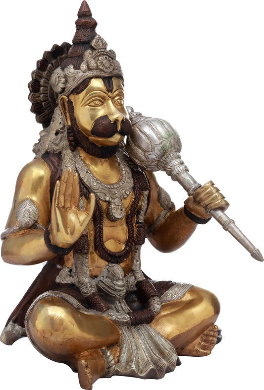 ब्रासौर® बैठी हुई हनुमान प्रतिमा | पीतल की मूर्ति | ऊंचाई 16.9 इंच और वज़न 13 किलोग्राम