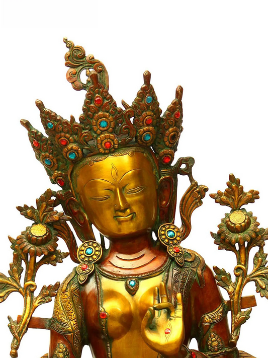 Estátua de Latão Brassaura® Deusa Tara Sentada | Altura 86,36 cm e Peso 33,30 kg