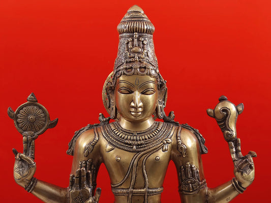 Estátua Brassaura® do Senhor Vishnu | Latão Puro | Altura 94 cm e Peso 27 kg