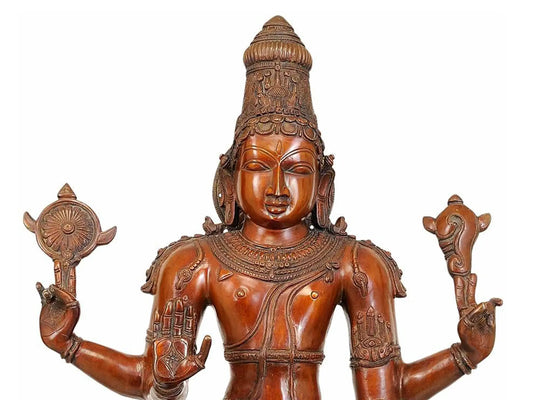 Estátua Brassaura® do Senhor Vishnu | Latão Puro | Altura 37 Polegadas e Peso 27 kg