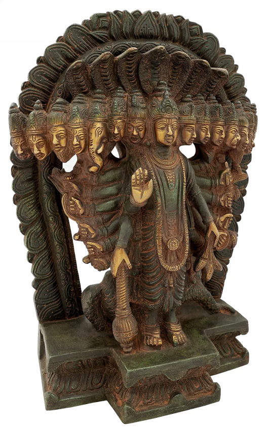 Estátua Brassaura® Vishwaroopa Vishnu | Latão Puro | Altura 28 cm e Peso 5,50 kg