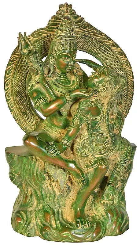 Brassaura® Shiv Parvati Brass Statue | Pure Superfine Brass Handcrafted Murti | Brass Statue for Home Temple, Pooja Room | Height 12.8 Inches | Weight 7.70 Kgs