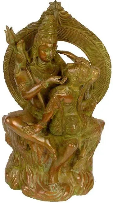 Brassaura® Shiv Parvati Brass Statue | Pure Superfine Brass Handcrafted Murti | Brass Statue for Home Temple, Pooja Room | Height 12.8 Inches | Weight 7.70 Kgs