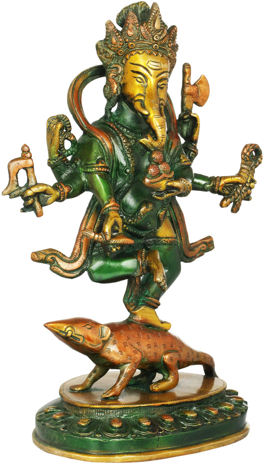 Brassaura™ Dancing Lord Ganesha Brass Statue | Height 11.4 Inches & Weight 3.10 kgs