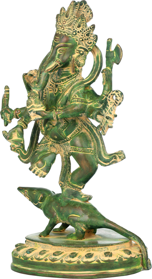 Brassaura™ Dancing Lord Ganesha Brass Statue | Height 11.4 Inches & Weight 3.10 kgs