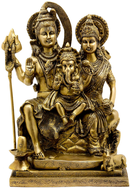Brassaura® Shiv Parivar Statue with Antique Finish | Pure Superfine Brass Handcrafted Murti | Brass Statue for Home Temple, Pooja Room | Height 17.52 Inches | Weight 17 Kgs