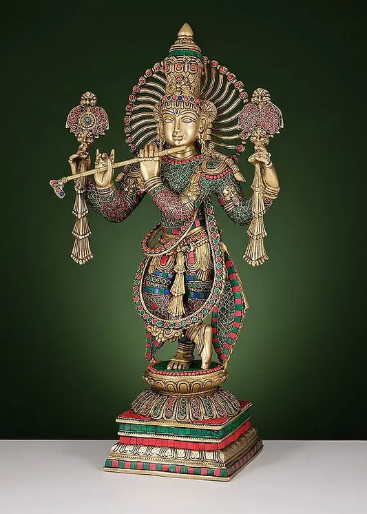 Brassaura® Brass Krishna Statue | Height 61 cm & Weight 13.28 kg