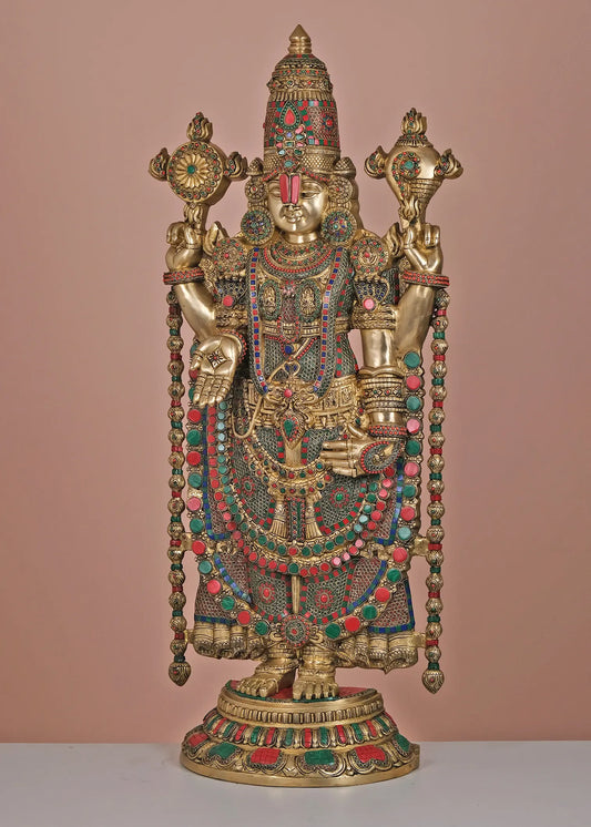 Brassaura® Estátua de Latão de Lord Balaji com Trabalho de Incrustação | Altura 119 cm e Peso 43,86 kg