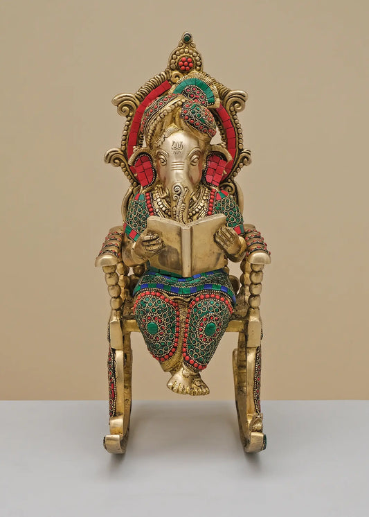 Brassaura® Scholar Ganesha Reading Scripture | Height 16.93 Inches & Weight 10.46 kgs