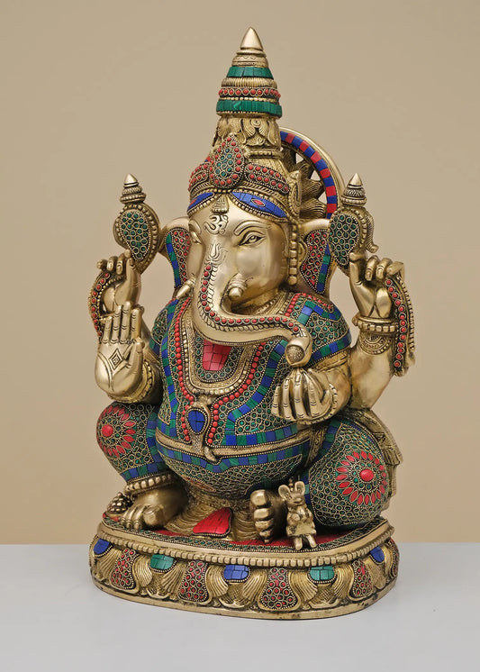 Brassaura® Grand Inlay Seated Ganesha | Height 20.08 Inches & Weight 22.95 kgs