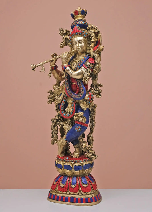 Brassaura® Brass Krishna Statue | Height 29 cm & Weight 15.80 kg