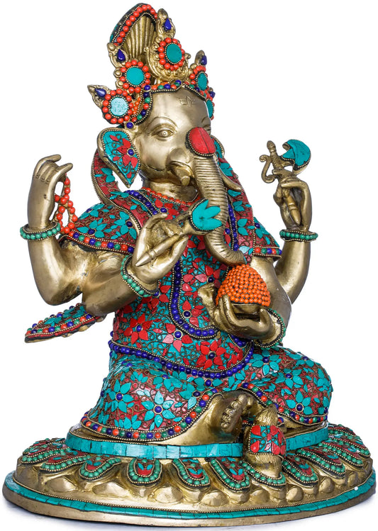 Brassaura® Meenakari Seated Ganesha Idol | Height 16.73 Inches & Weight 15.17 kgs