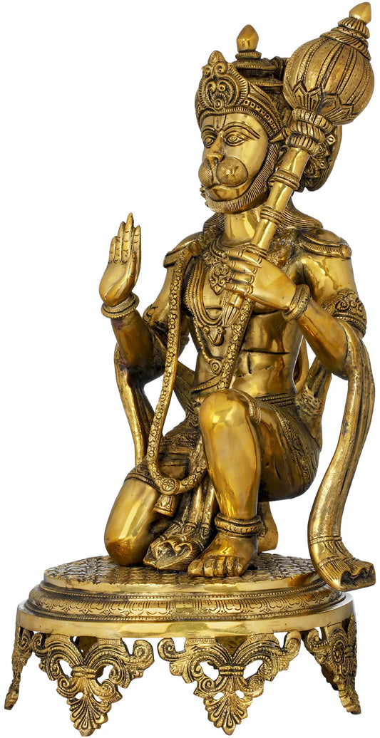 ब्रासौरा® वीर हनुमान पीतल की प्रतिमा | विस्तृत हस्तनिर्मित मूर्ति | ऊंचाई 20 इंच और वजन 15.20 किलोग्राम