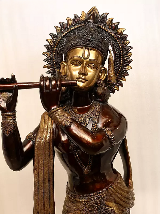Brassaura® Brass Krishna Statue | Height 79 Inches & Weight 140 kg